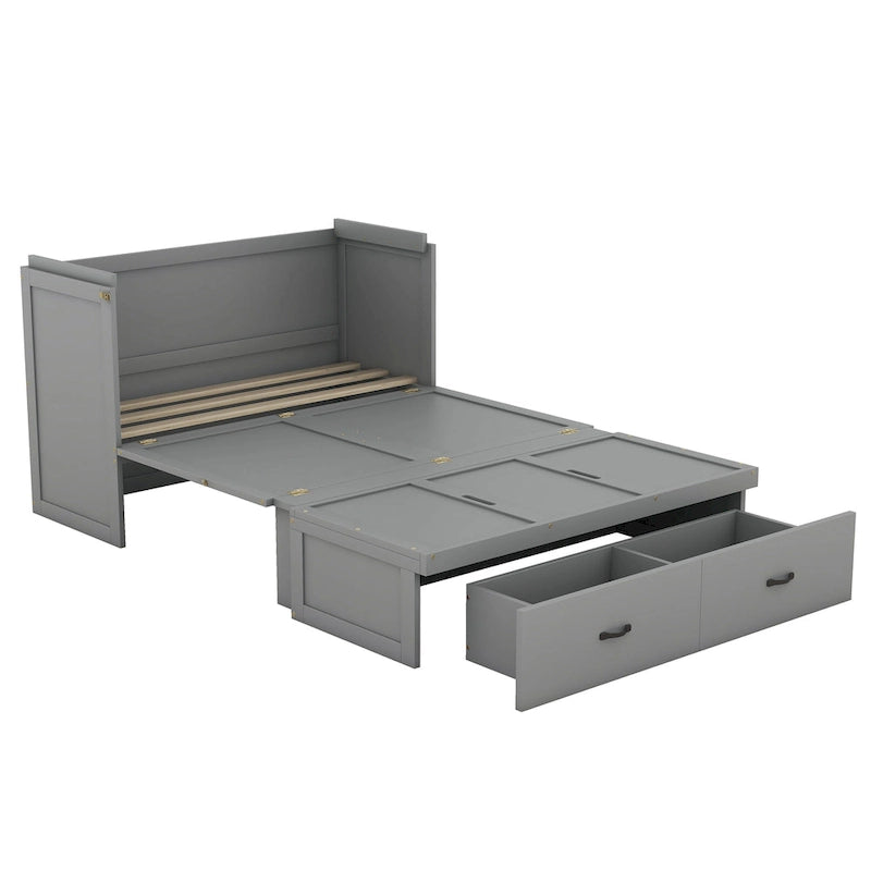 Full Size Murphy Bed with Storage Drawer and USB Ports, Gray
