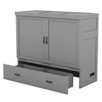 Full Size Murphy Bed with Storage Drawer and USB Ports, Gray