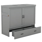 Full Size Murphy Bed with Storage Drawer and USB Ports, Gray
