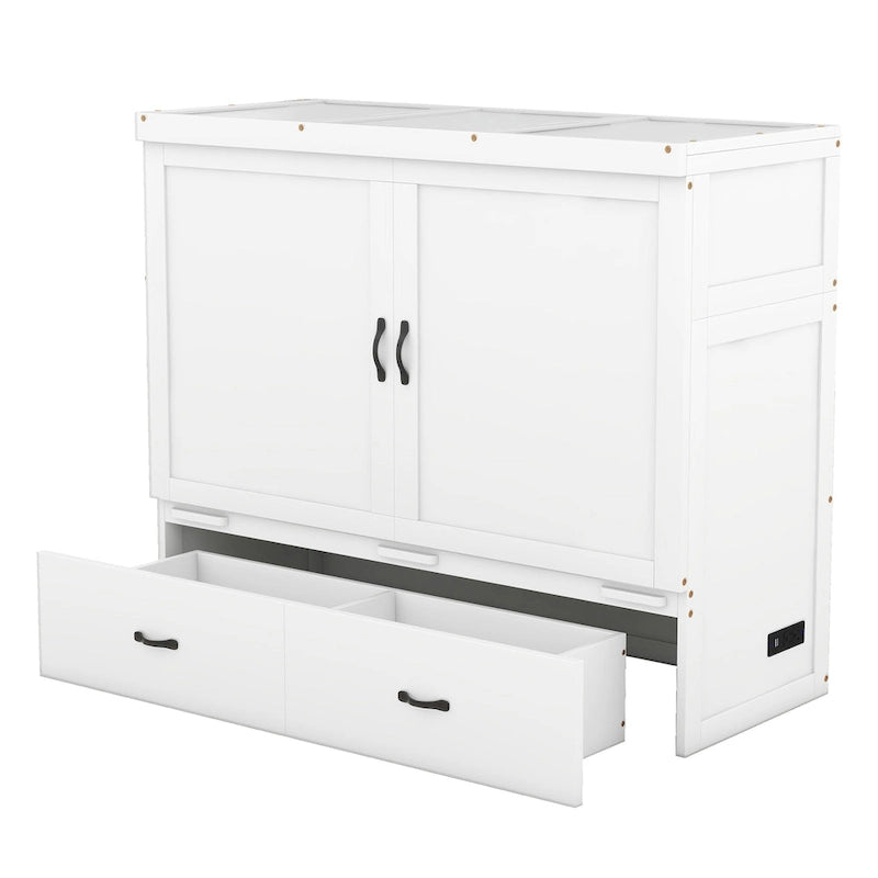 Full Size Murphy Bed with Storage Drawer and USB Ports, Gray