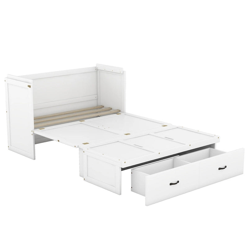 Full Size Murphy Bed with Storage Drawer and USB Ports, Gray