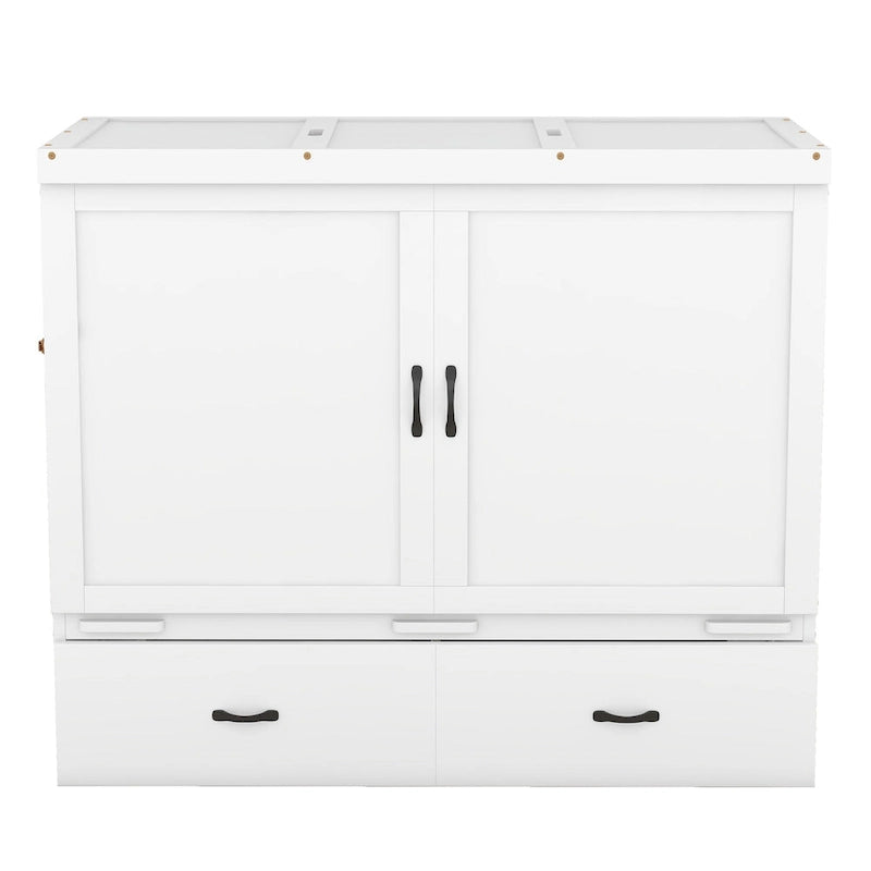 Full Size Murphy Bed with Storage Drawer and USB Ports, Gray