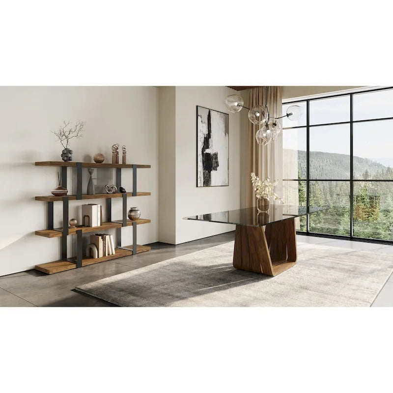 Modern Walnut & Black Bookshelf