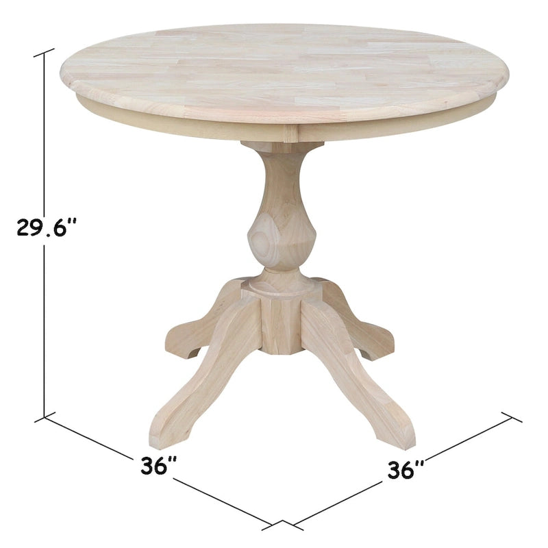 36" Round Solid Wood Pedestal Dining Table - Unfinished