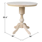 36" Round Solid Wood Pedestal Dining Table - Unfinished