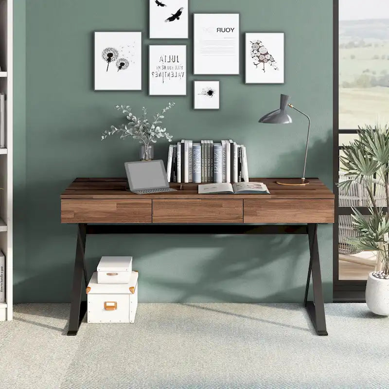 Industrial Black 59-Inch Metal Computer Desk with USB Port