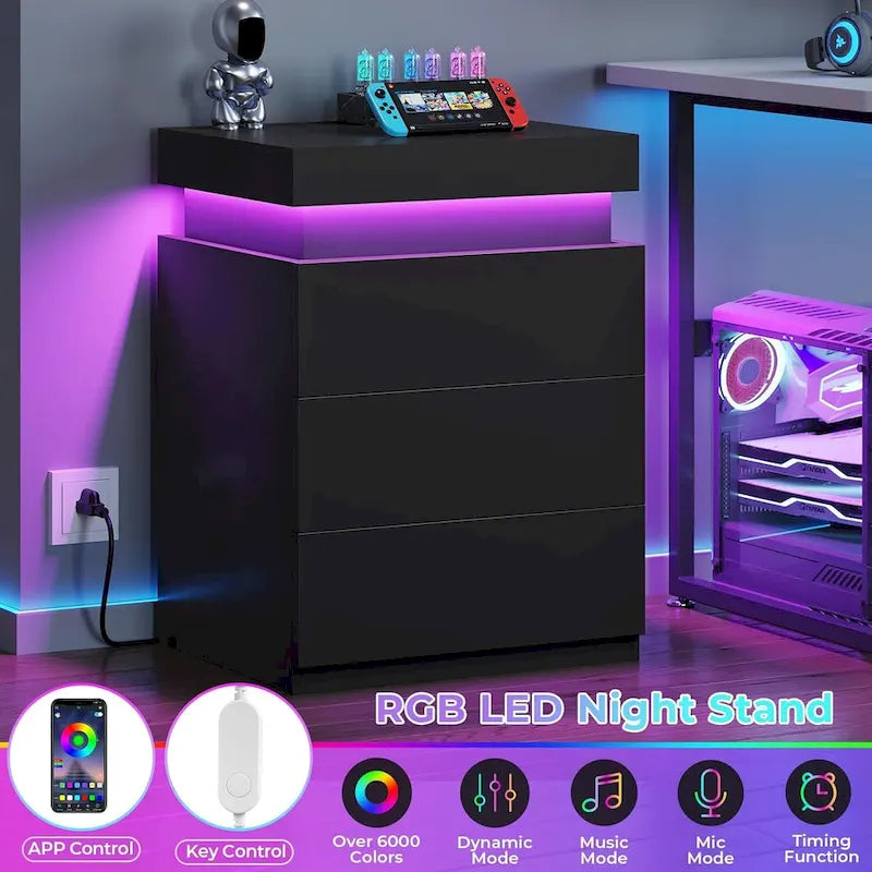 Nachttisch mit Ladestation und LED-Beleuchtung