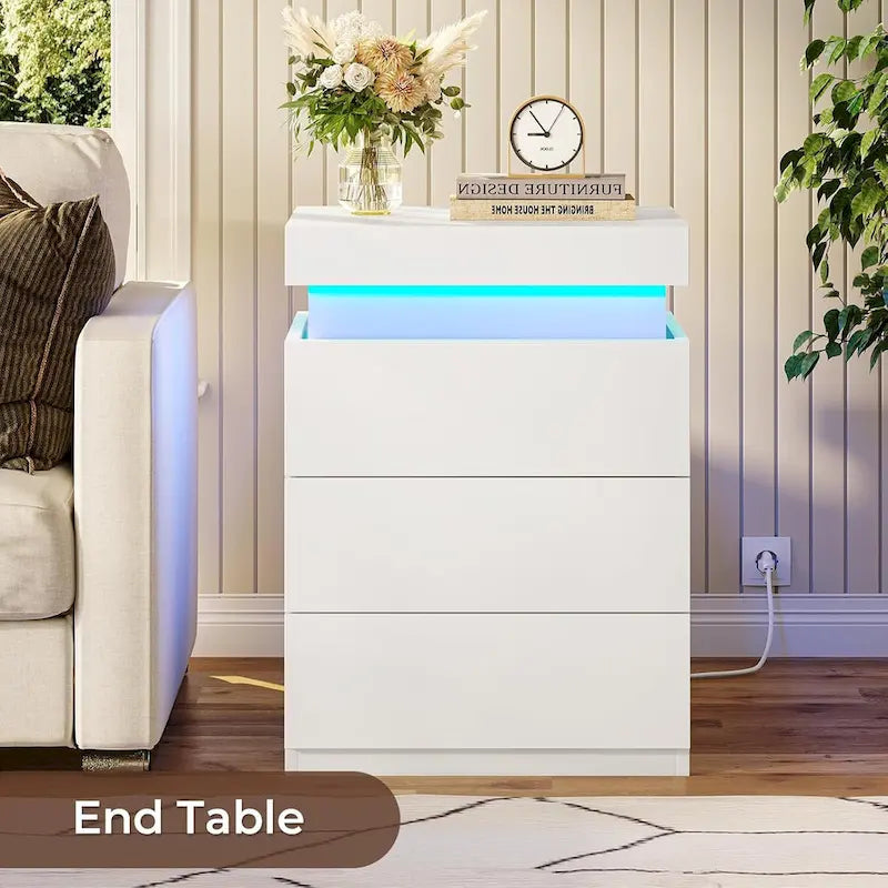 Nightstand with Charging Station and LED Lights