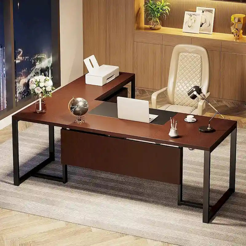 70.8 Inch L-Shaped Desk with Mobile File Cabinet