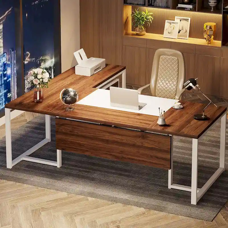 70.8 Inch L-Shaped Desk with Mobile File Cabinet