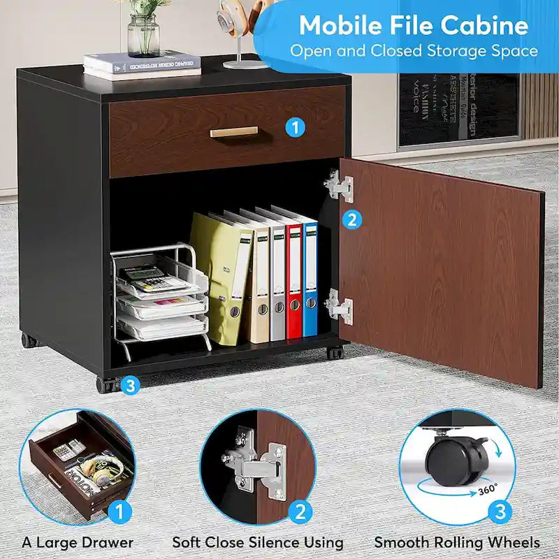 70.8 Inch L-Shaped Desk with Mobile File Cabinet