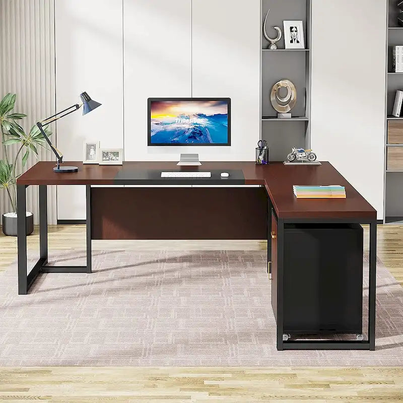 70.8 Inch L-Shaped Desk with Mobile File Cabinet