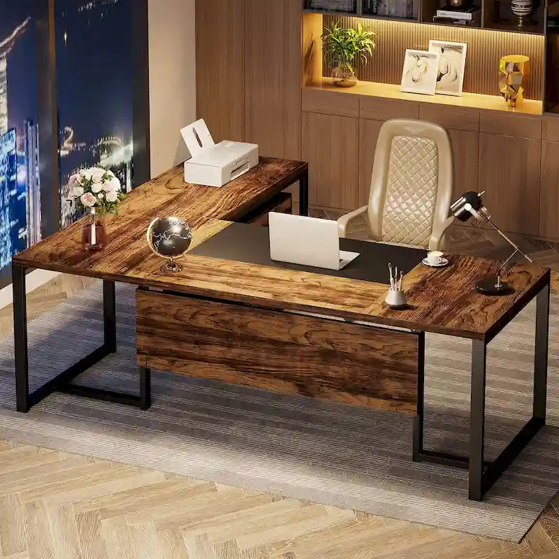 70.8 Inch L-Shaped Desk with Mobile File Cabinet