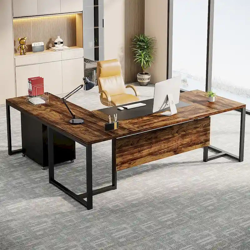 70.8 Inch L-Shaped Desk with Mobile File Cabinet