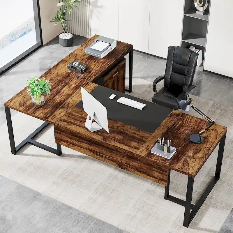 70.8 Inch L-Shaped Desk with Mobile File Cabinet