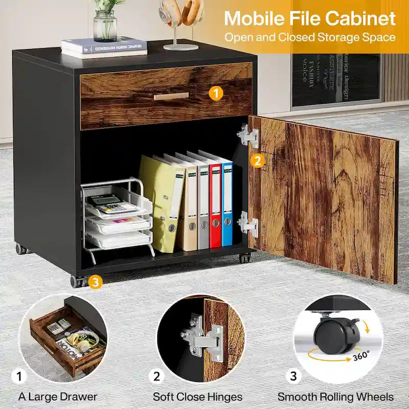 70.8 Inch L-Shaped Desk with Mobile File Cabinet