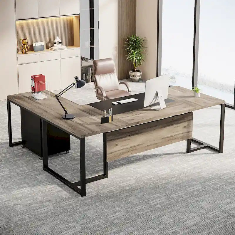 70.8 Inch L-Shaped Desk with Mobile File Cabinet