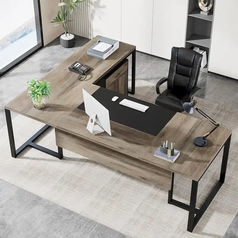 70.8 Inch L-Shaped Desk with Mobile File Cabinet