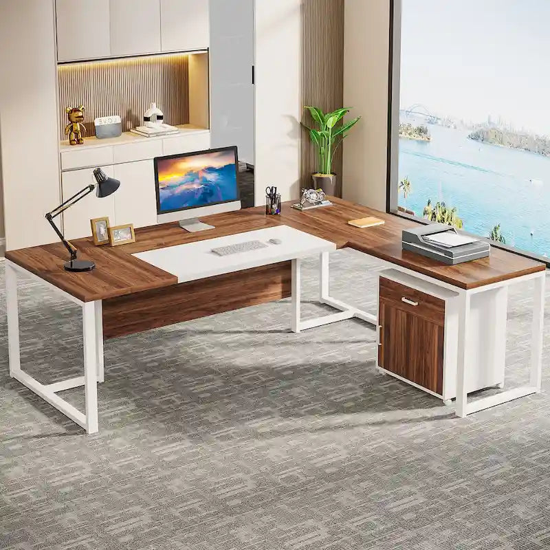 70.8 Inch L-Shaped Desk with Mobile File Cabinet