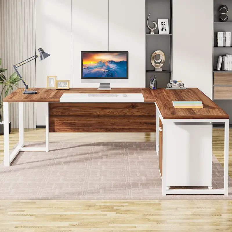 70.8 Inch L-Shaped Desk with Mobile File Cabinet