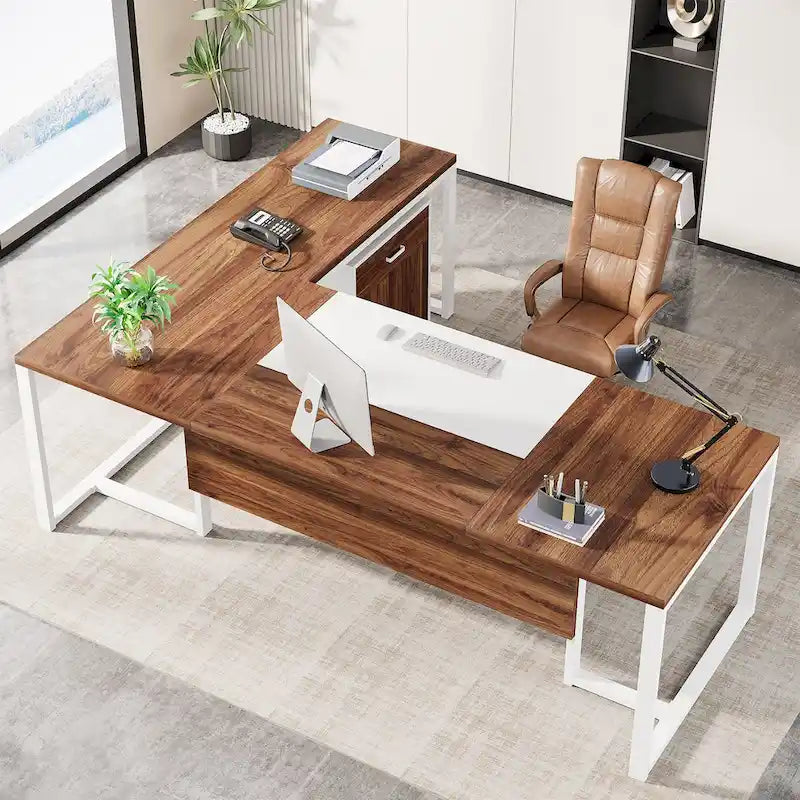 70.8 Inch L-Shaped Desk with Mobile File Cabinet