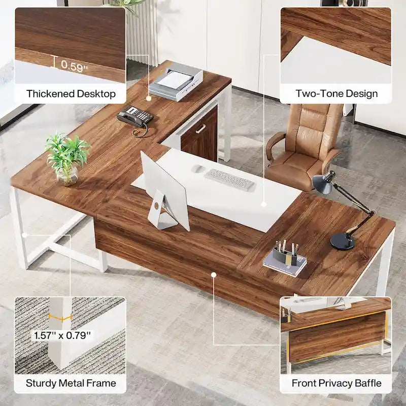 70.8 Inch L-Shaped Desk with Mobile File Cabinet