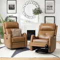 Genuine Leather Swivel Rocker Recliner with Nailhead Trims, Set of 2