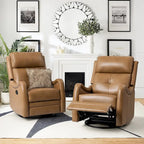Genuine Leather Swivel Rocker Recliner with Nailhead Trims, Set of 2
