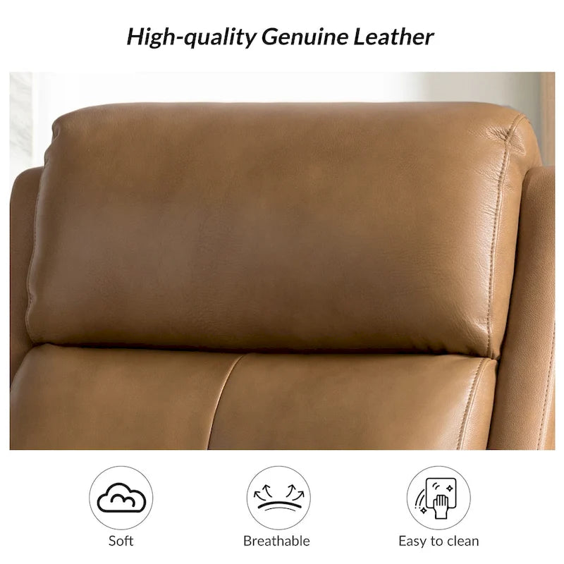 Genuine Leather Swivel Rocker Recliner with Nailhead Trims, Set of 2
