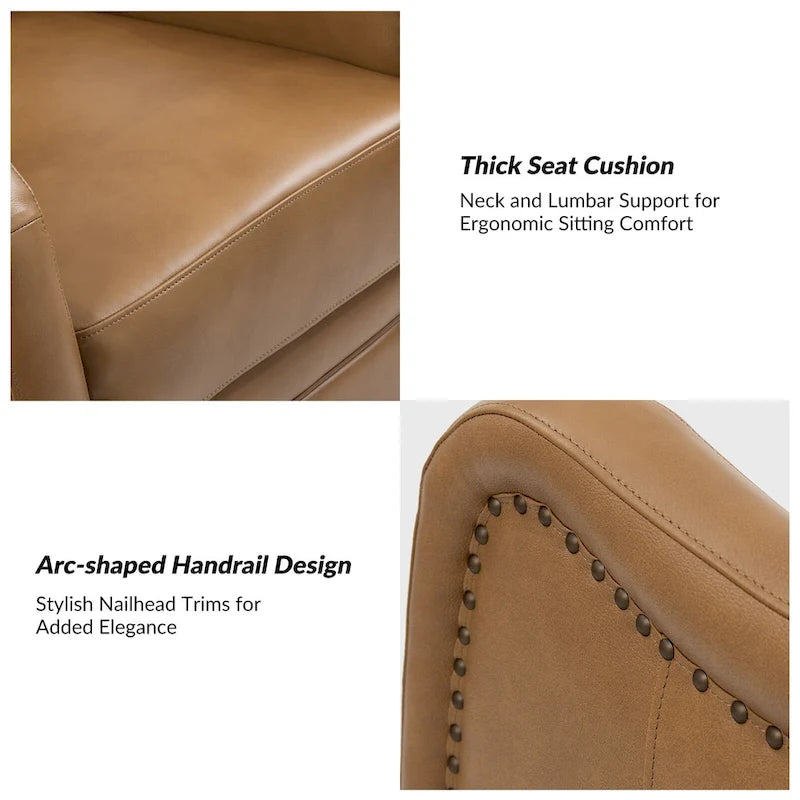 Genuine Leather Swivel Rocker Recliner with Nailhead Trims, Set of 2