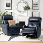 Genuine Leather Swivel Rocker Recliner with Nailhead Trims, Set of 2
