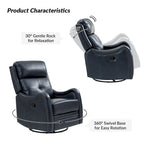 Genuine Leather Swivel Rocker Recliner with Nailhead Trims, Set of 2