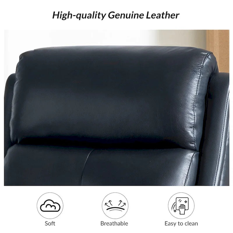 Genuine Leather Swivel Rocker Recliner with Nailhead Trims, Set of 2