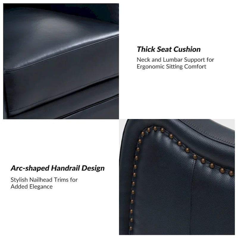 Genuine Leather Swivel Rocker Recliner with Nailhead Trims, Set of 2