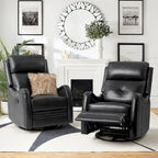 Genuine Leather Swivel Rocker Recliner with Nailhead Trims, Set of 2