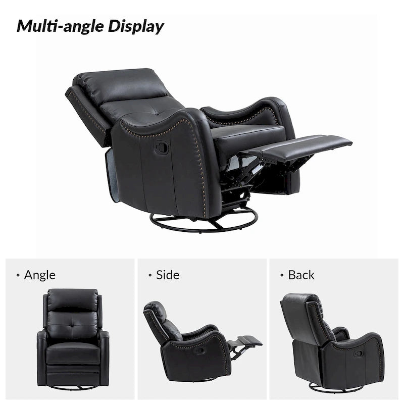 Genuine Leather Swivel Rocker Recliner with Nailhead Trims, Set of 2