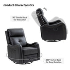 Genuine Leather Swivel Rocker Recliner with Nailhead Trims, Set of 2
