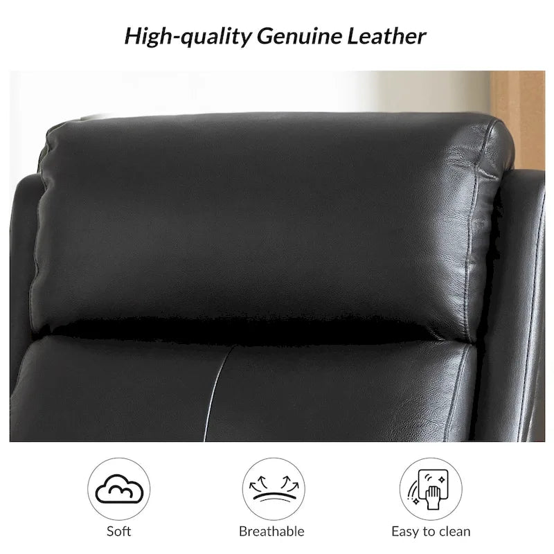 Genuine Leather Swivel Rocker Recliner with Nailhead Trims, Set of 2
