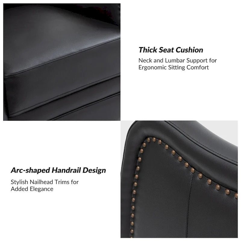 Genuine Leather Swivel Rocker Recliner with Nailhead Trims, Set of 2