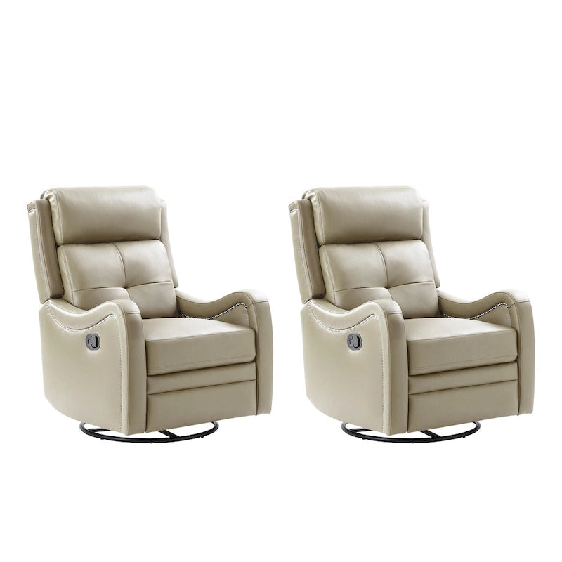 Genuine Leather Swivel Rocker Recliner with Nailhead Trims, Set of 2
