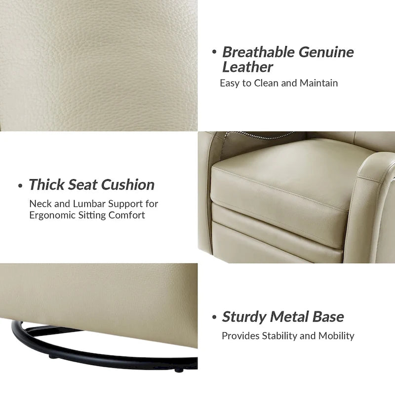 Genuine Leather Swivel Rocker Recliner with Nailhead Trims, Set of 2