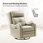 Genuine Leather Swivel Rocker Recliner with Nailhead Trims, Set of 2