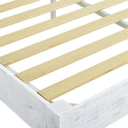 Solid Pine Wood 12-Slat Platform Bed Frame, Whitewashed, King