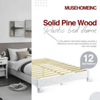 Solid Pine Wood 12-Slat Platform Bed Frame, Whitewashed, King