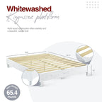 Solid Pine Wood 12-Slat Platform Bed Frame, Whitewashed, King