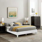 Solid Pine Wood 12-Slat Platform Bed Frame, Whitewashed, King