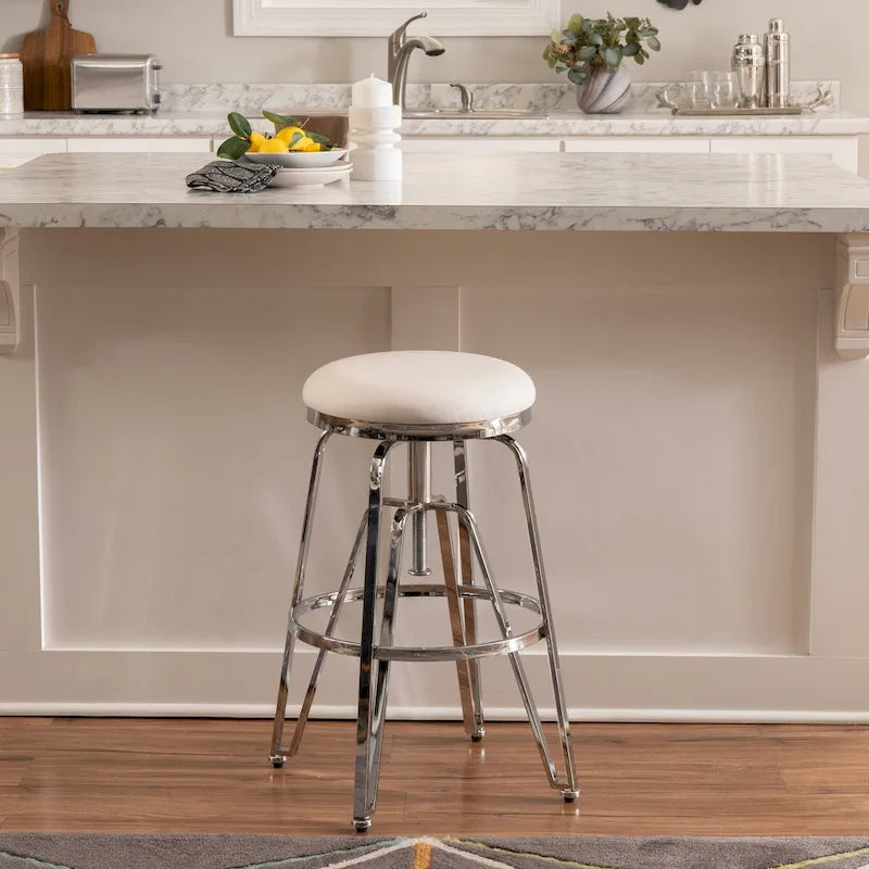 Metal and Faux Leather Adjustable Backless Stool