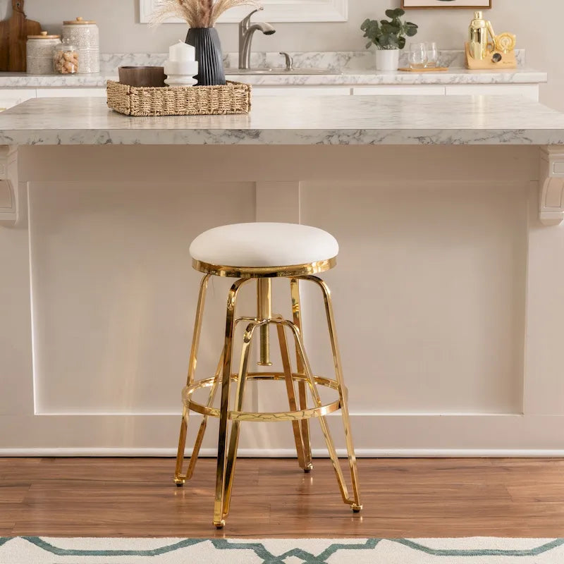 Metal and Faux Leather Adjustable Backless Stool