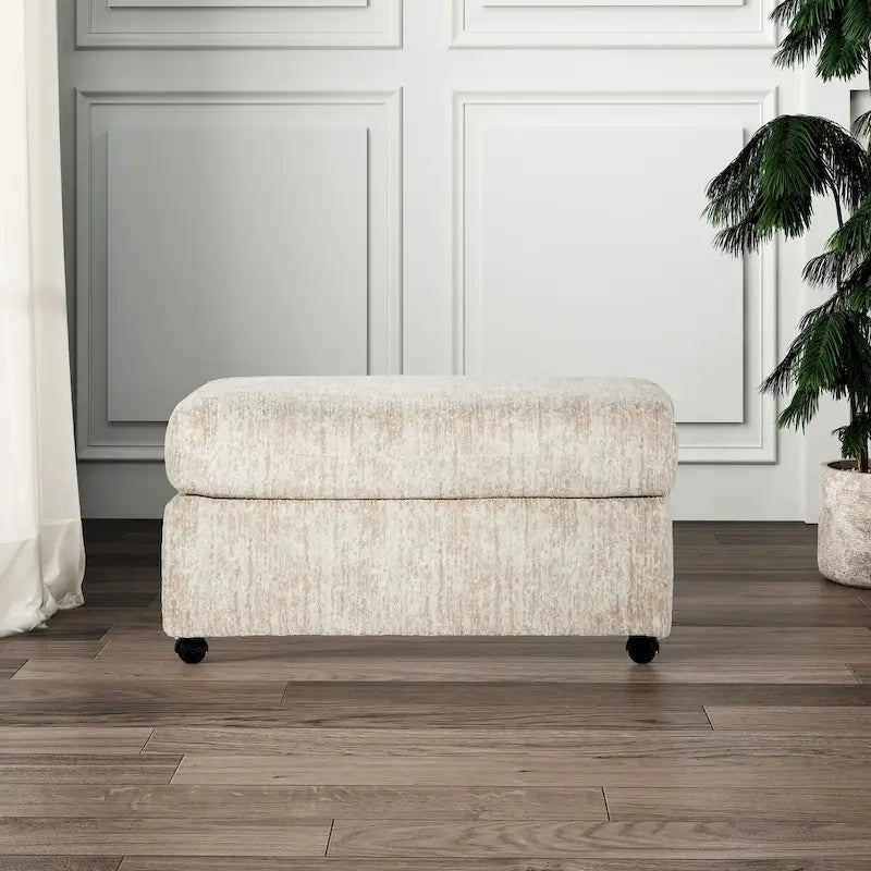 Living Room Ottoman with Casters, Parchment