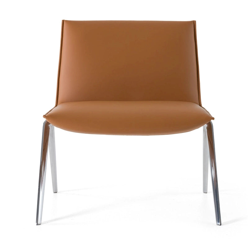 Camel Vegan Leather Office Side Chair with Chrome Legs